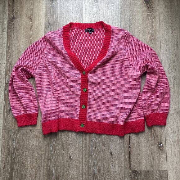 33 Degrees Christmas Cardigan Knit Sweater Plus Size 3XL Red Boxy Sparkle Button - Picture 1 of 10